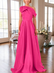 A-Line One-Shoulder Sleeveless Satin Mother Of The Bride Dresses With Bow