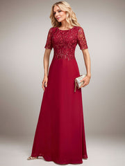 A-Line Round Neck Sequin Mother of Bride Dress With Appliques