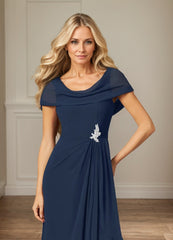 Dark Navy A-Line Side Slit Chiffon Dress Mother of the Bride Dress