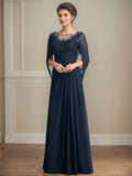 A-Line/Princess Scoop Floor-Length Mother of the Bride Dresses with Pleated & Sequins