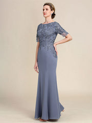 Grey Blue Mermaid Floor Length Chiffon Mother of Bride Dress With Appliques