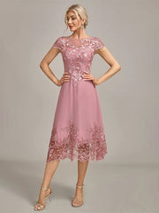 Dusty Rose A-Line Tea-Length Mother of the Bride Dress With Sequins