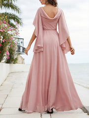 A-Line V-Neck Floor-Length Chiffon Mother Of The Bride Dresses With Appliques Lace