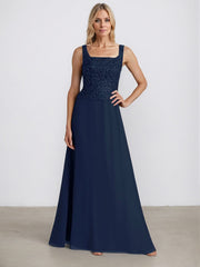 Sheath/Column Square Neck Floor-Length Chiffon Mother of the Bride Dress