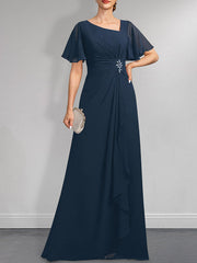 A-line Asymmetrical Floor-Length Chiffon Mother of the Bride Dress With Pleated Beading Sequins