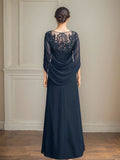 A-Line/Princess Scoop Floor-Length Mother of the Bride Dresses with Pleated & Sequins