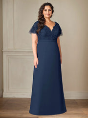 A-Line V-Neck Lace Chiffon Mother of the Bride Dress