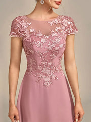 Dusty Rose A-Line Tea-Length Mother of the Bride Dress With Sequins