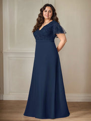 A-Line V-Neck Lace Chiffon Mother of the Bride Dress