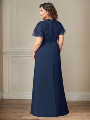 A-Line V-Neck Lace Chiffon Mother of the Bride Dress