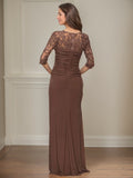 Sheath/Column Square Neckline 3/4 Sleeves Floor-Length Jersey Mother Of The Bride Dresses With Lace