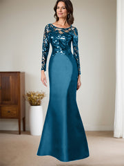 Scoop Neck Long Sleeves Floor-Length Satin/Sequined Mother Of The Bride Dresses