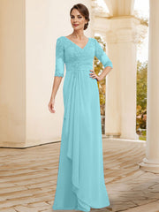 Sheath/Column V-Neck Chiffon Mother Of The Bride Dresses With Appliques Lace