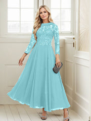 A-Line Scoop Neck Ankle-Length Chiffon Mother Of The Bride Dresses With Lace