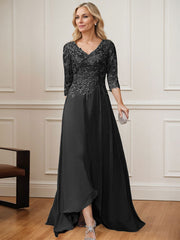 A-Line V-Neck 3/4 Sleeves Chiffon Mother Of The Bride Dresses With Lace