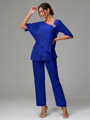 Half Sleeves Chiffon Mother of The Bride Dress Pant Suits