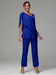 Half Sleeves Chiffon Mother of The Bride Dress Pant Suits