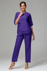 Simple Chiffon Half Sleeves Mother Of The Bride Dress Pants Suits