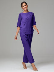 Simple Chiffon Half Sleeves Mother Of The Bride Dress Pants Suits