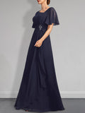 A-line Asymmetrical Floor-Length Chiffon Mother of the Bride Dress With Pleated Beading Sequins