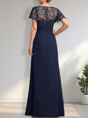 A-line Asymmetrical Illusion Floor-Length Lace Chiffon Mother of the Bride Dress With Cascading Ruffles Sequins