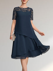 A-line Scoop Illusion Knee-Length Lace Chiffon Mother of the Bride Dress With Sequins