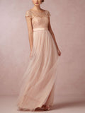 Round Neck Lace Solid Color Maxi Dress